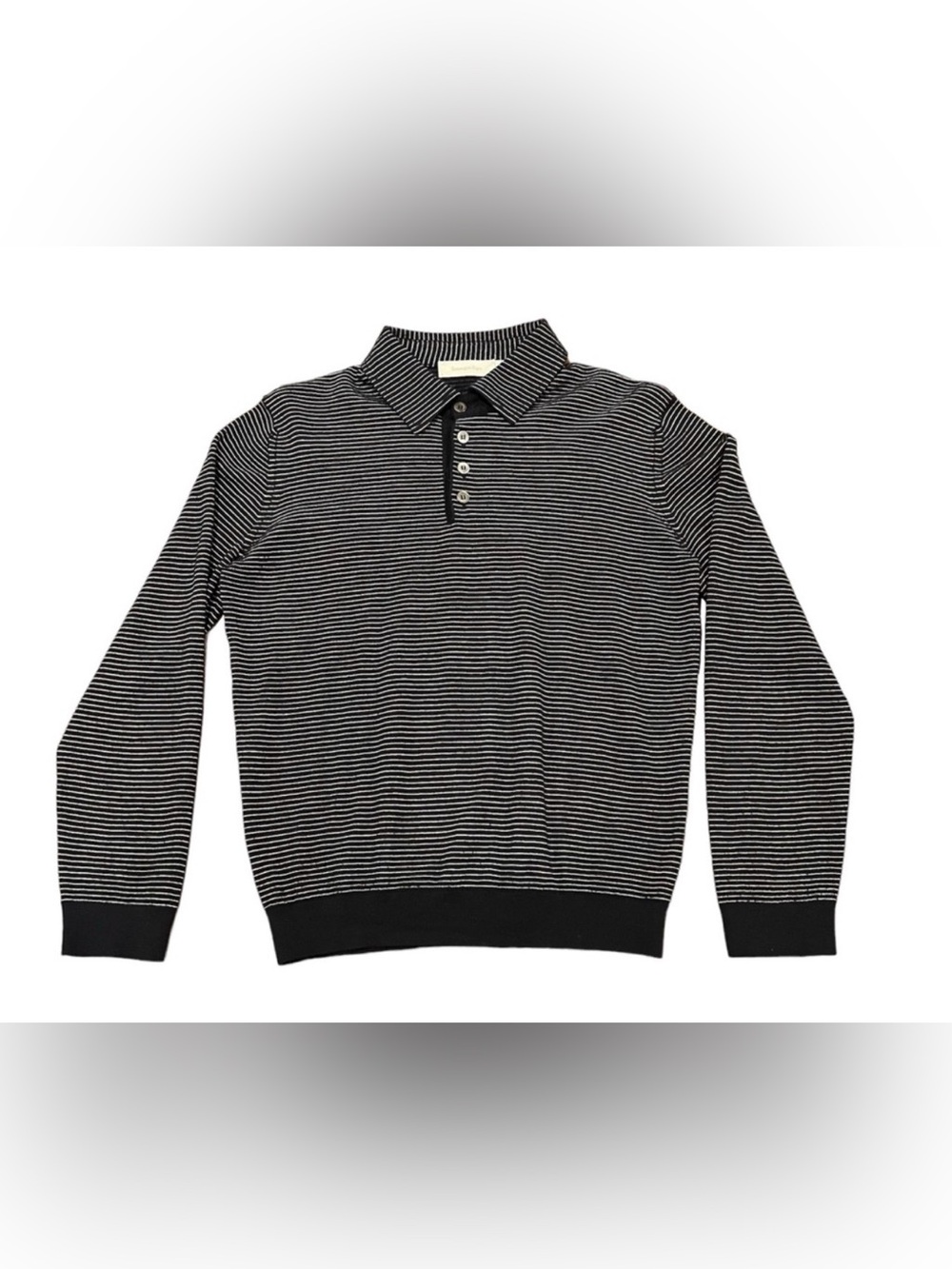 Ermenegildo Zegna Slim Fit Knit Long Sleeve Polo‎ Navy Stripe Size 50 Fits Small